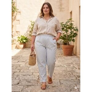 Act III Plus Vintage 90s Striped Cotton Twill Pants Blue White 22W USA NWT